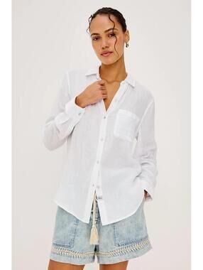 RAILS Women’s Ellis Button-Up Gauze Shirt in White-Size Medium